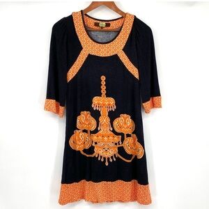 Eva Franco Swing Dress Women Size 2 Orange Gray 3/4 Sleeve Chandelier Anthro
